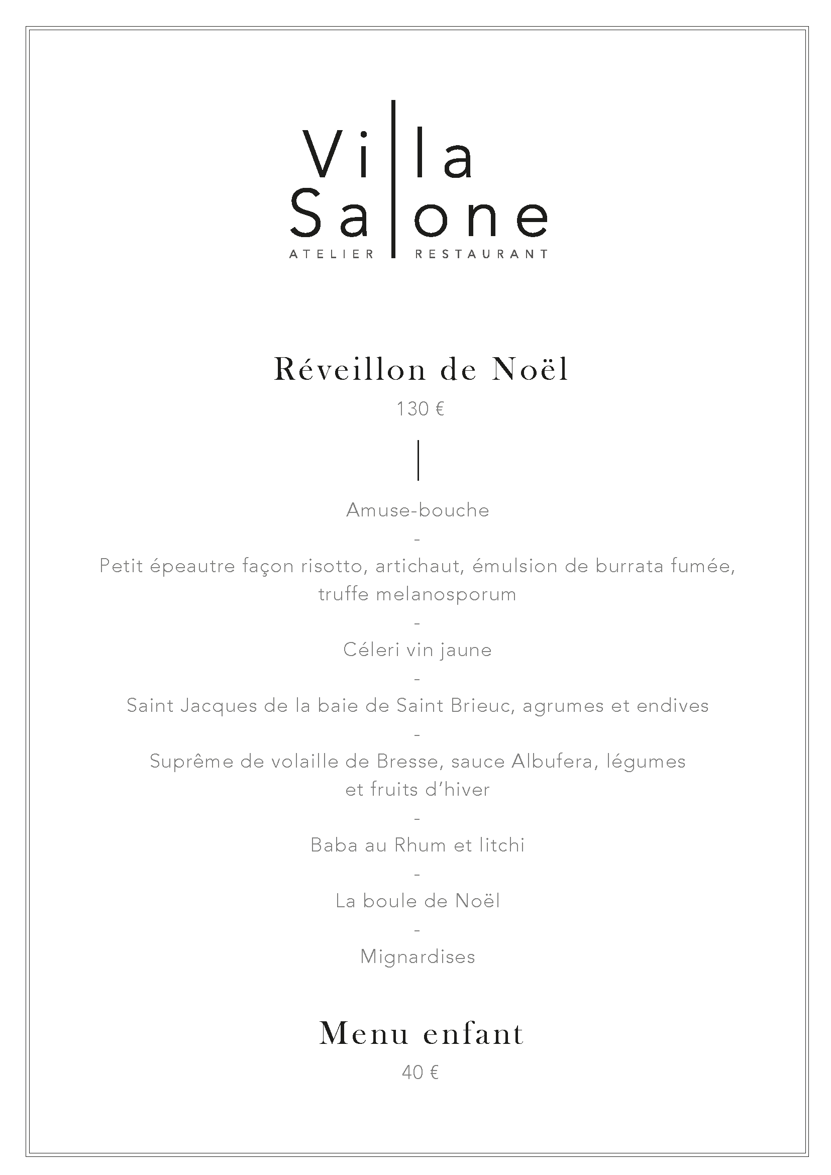 menu restaurant gastronomique
